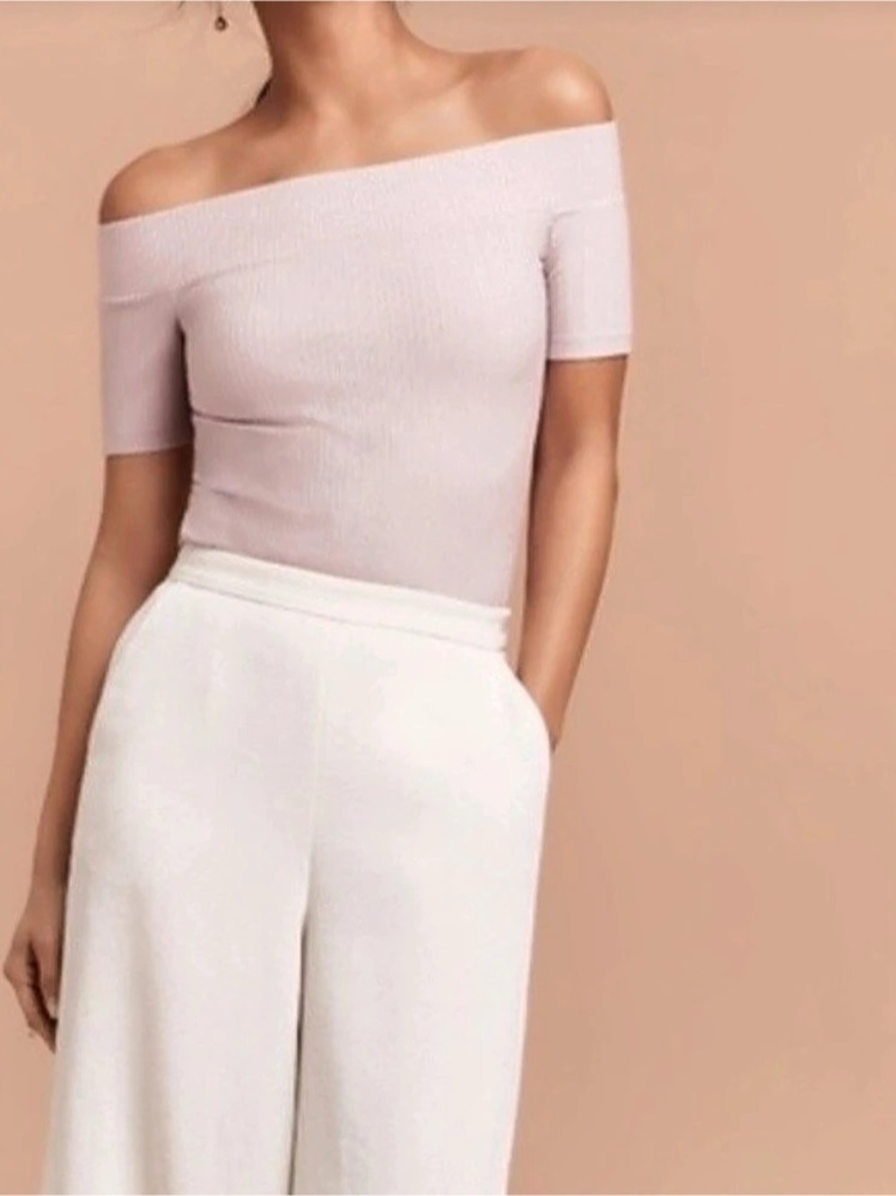 Babaton Sculpt Knit Off-Shoulder Top Short Sleeve Top